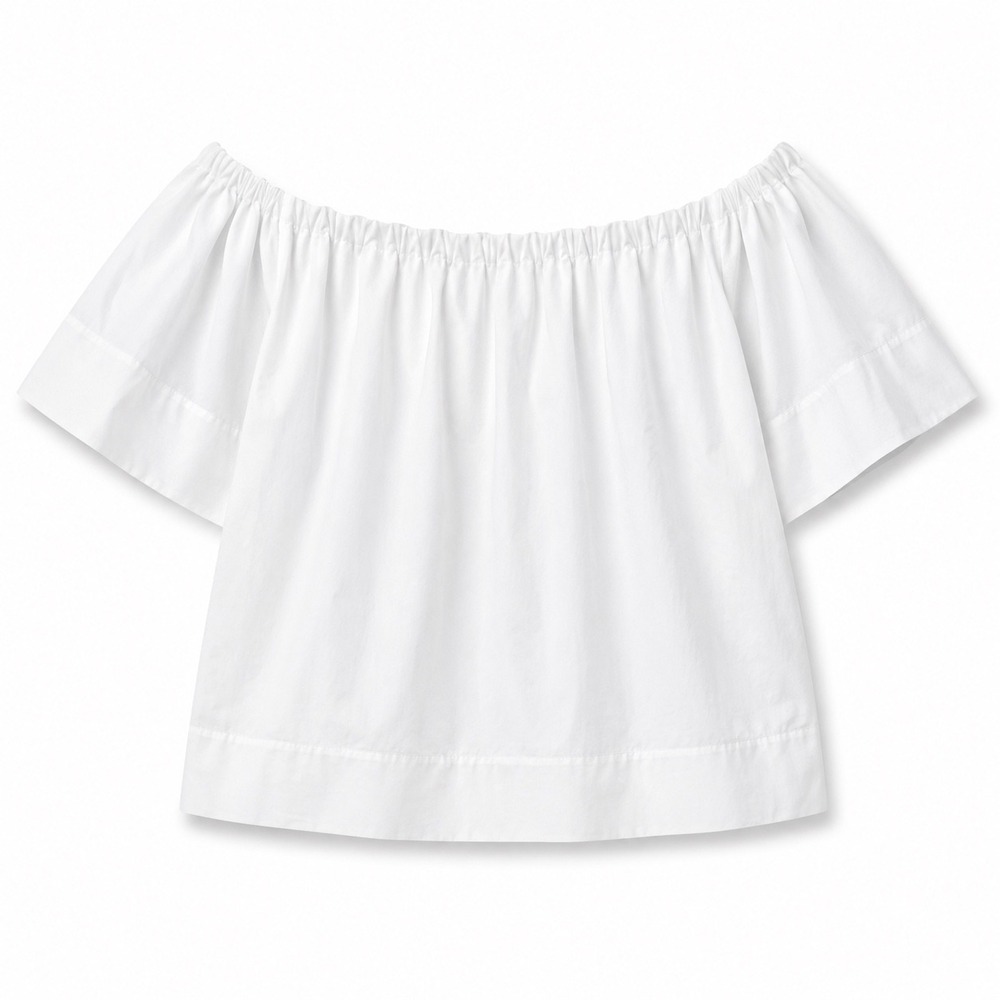 Vince Blouse M White Off Shoulder Cotton Poplin Coastal Quiet Luxury Cropped